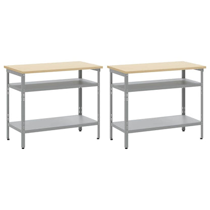 vidaXL Work Bench Set 2 pcs Beige and Grey Powder-Coated Steel
