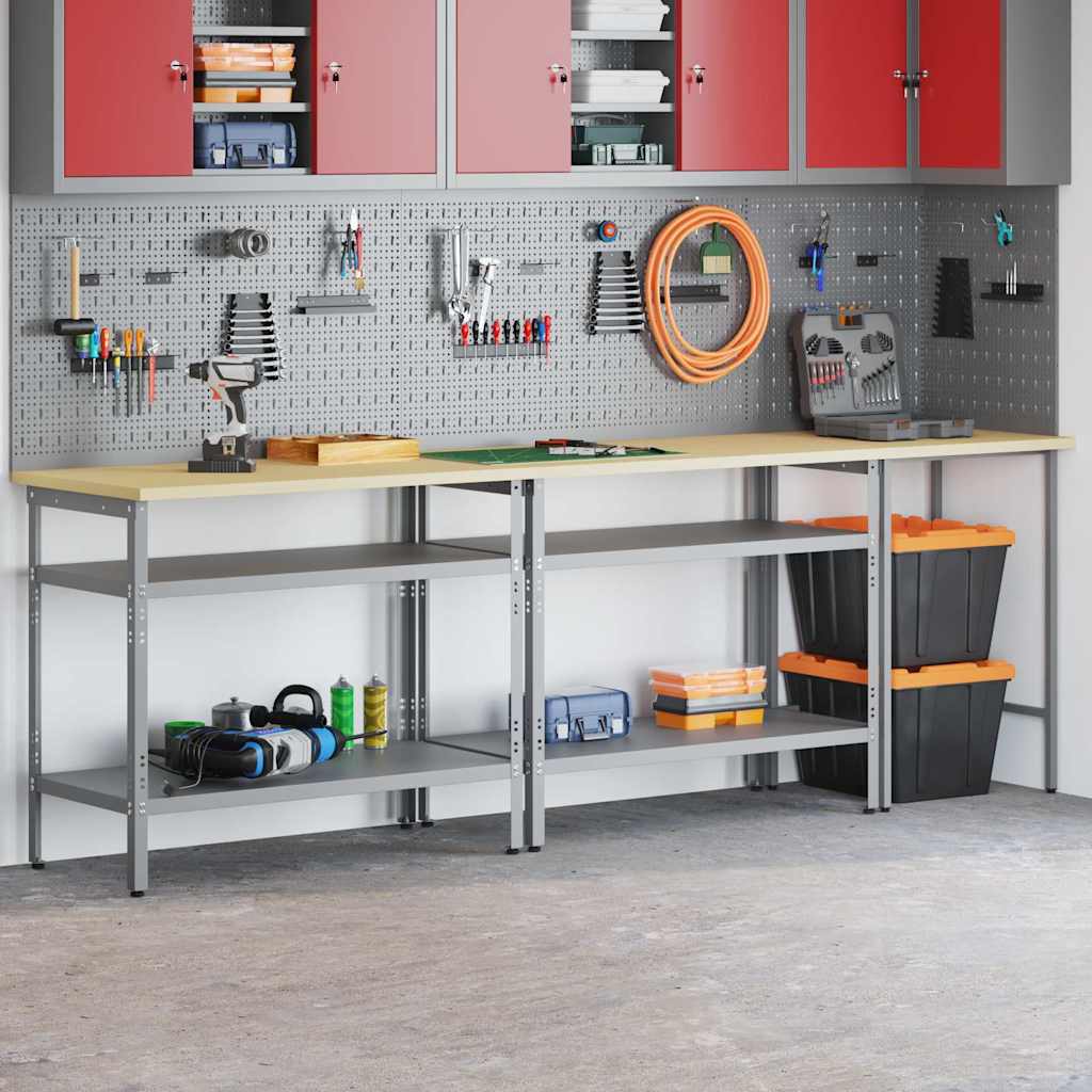 vidaXL Work Bench Set 3 pcs Beige and Grey Powder-Coated Steel