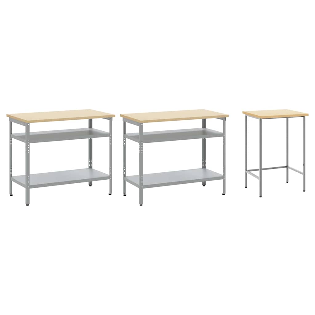 vidaXL Work Bench Set 3 pcs Beige and Grey Powder-Coated Steel
