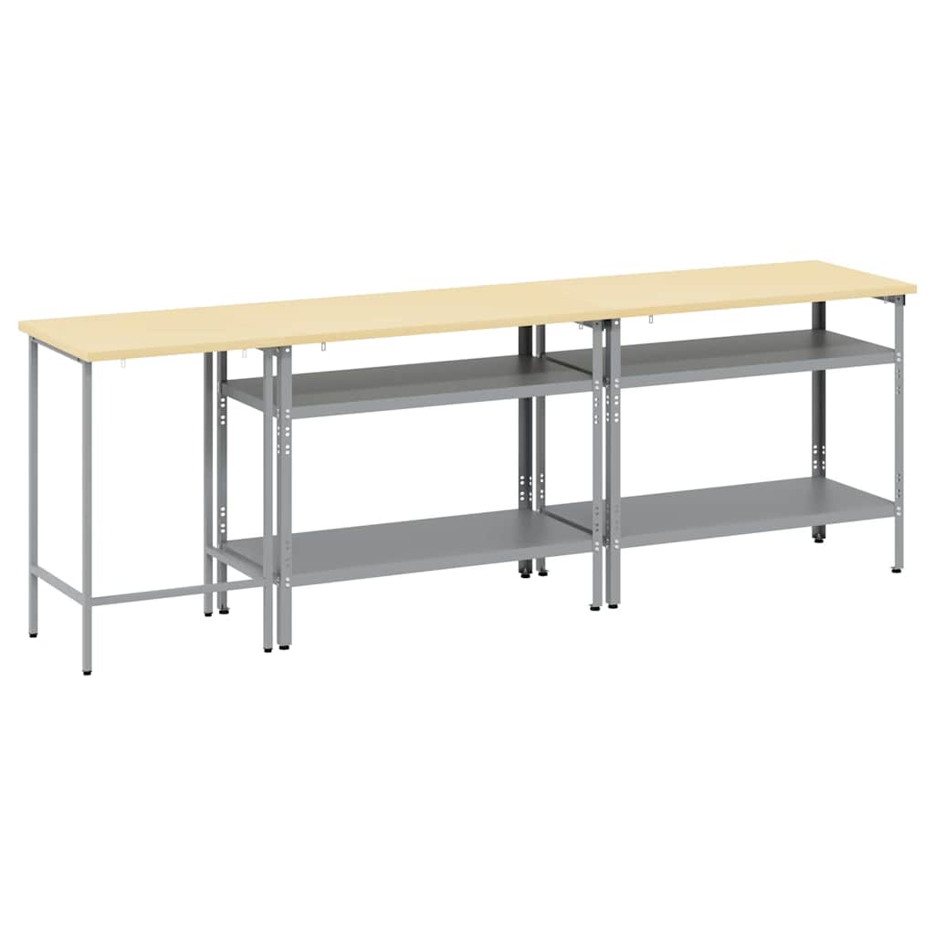 vidaXL Work Bench Set 3 pcs Beige and Grey Powder-Coated Steel
