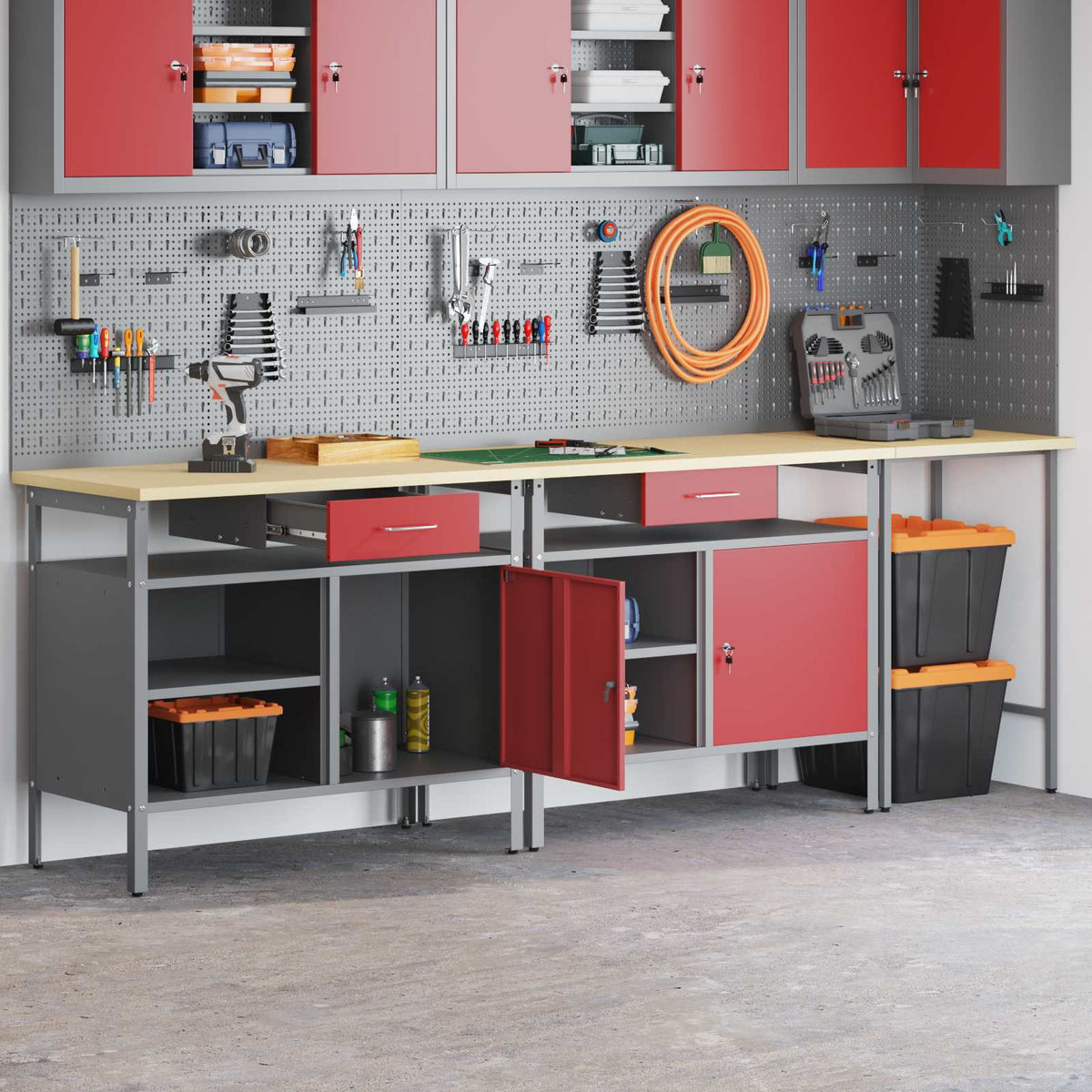 vidaXL Work Bench Set 3 pcs Black and Grey Powder-Coated Steel