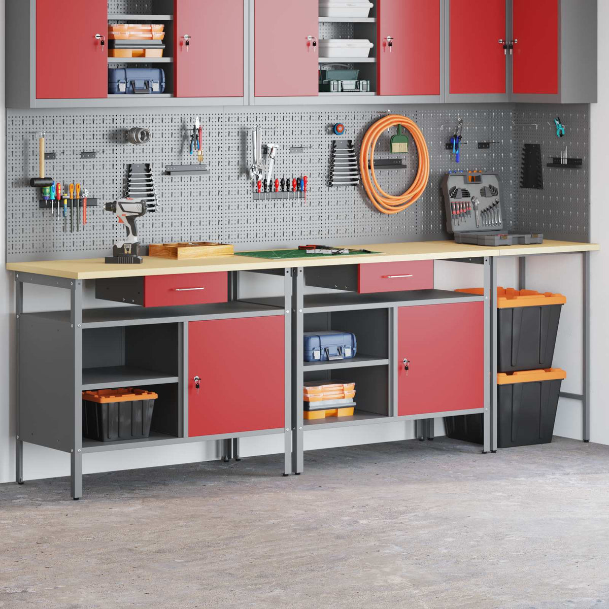 vidaXL Work Bench Set 3 pcs Black and Grey Powder-Coated Steel