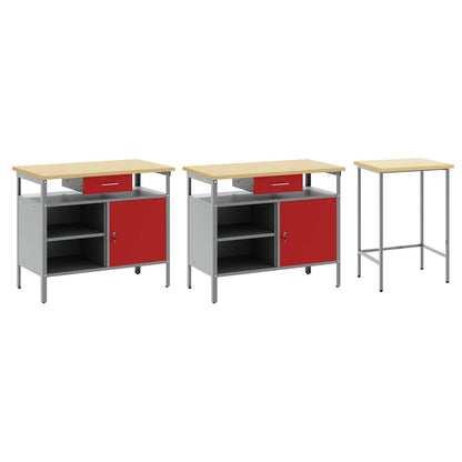 vidaXL Work Bench Set 3 pcs Black and Grey Powder-Coated Steel