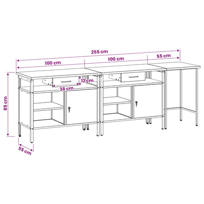 vidaXL Work Bench Set 3 pcs Black and Grey Powder-Coated Steel
