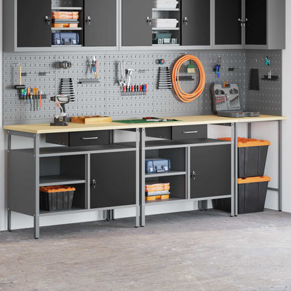 vidaXL Work Bench Set 3 pcs Red and Grey Powder-Coated Steel