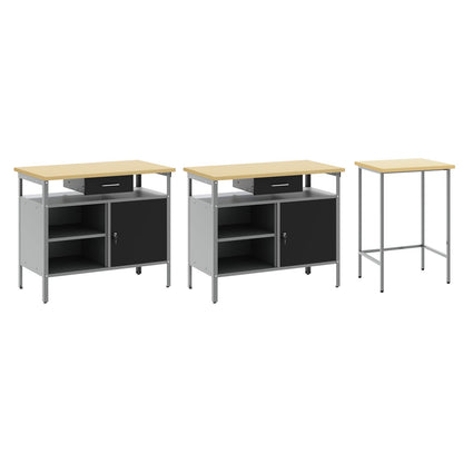 vidaXL Work Bench Set 3 pcs Red and Grey Powder-Coated Steel