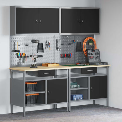 vidaXL Work Bench Set 8 pcs Black and Grey Powder-Coated Steel