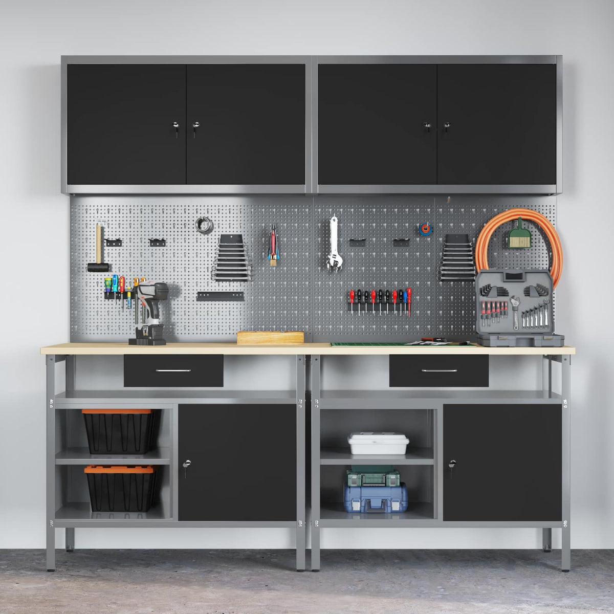 vidaXL Work Bench Set 8 pcs Black and Grey Powder-Coated Steel