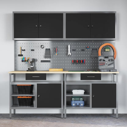 vidaXL Work Bench Set 8 pcs Black and Grey Powder-Coated Steel