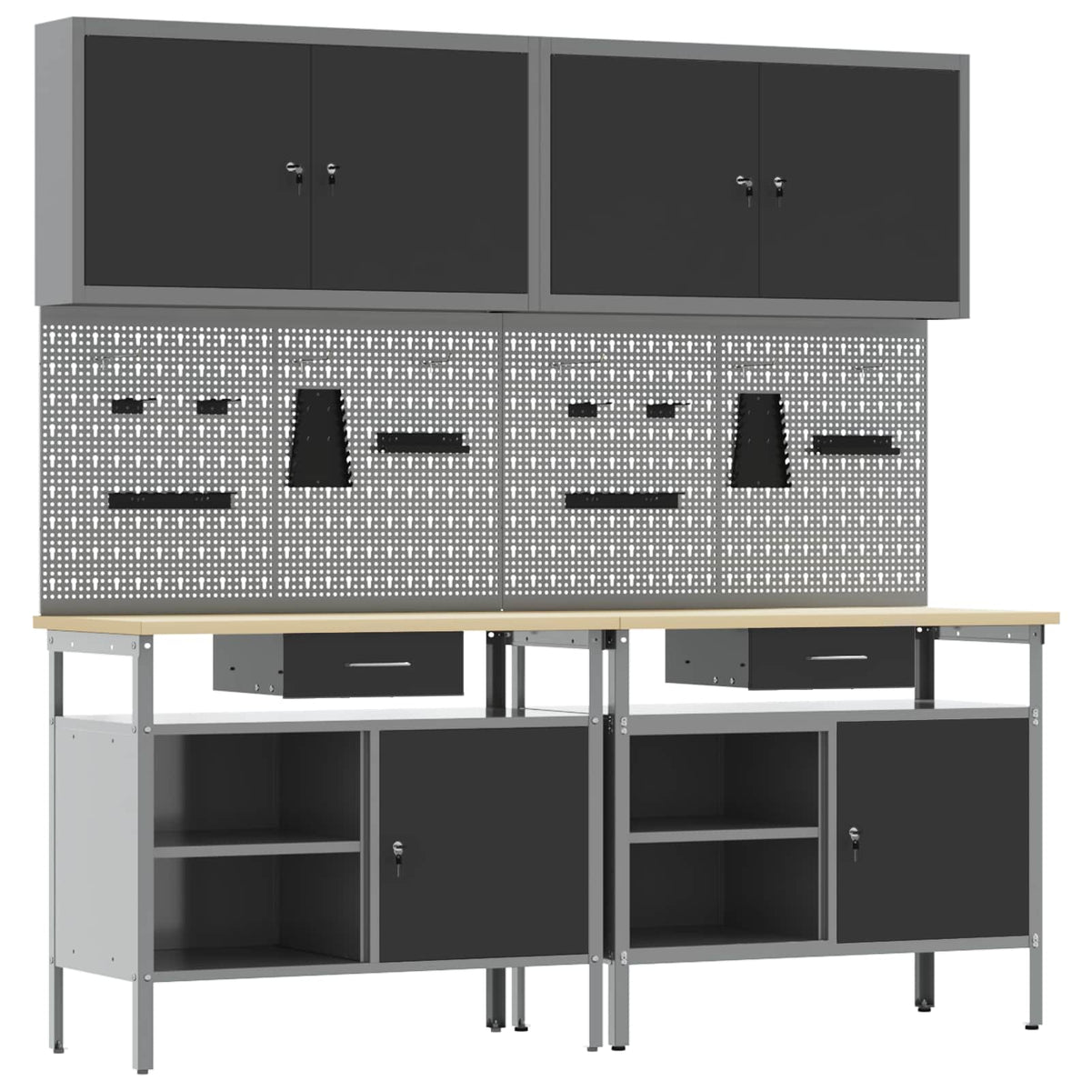 vidaXL Work Bench Set 8 pcs Black and Grey Powder-Coated Steel