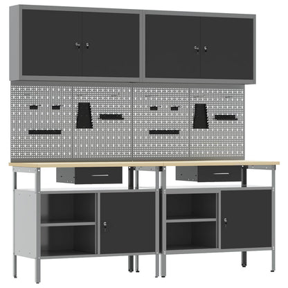vidaXL Work Bench Set 8 pcs Black and Grey Powder-Coated Steel