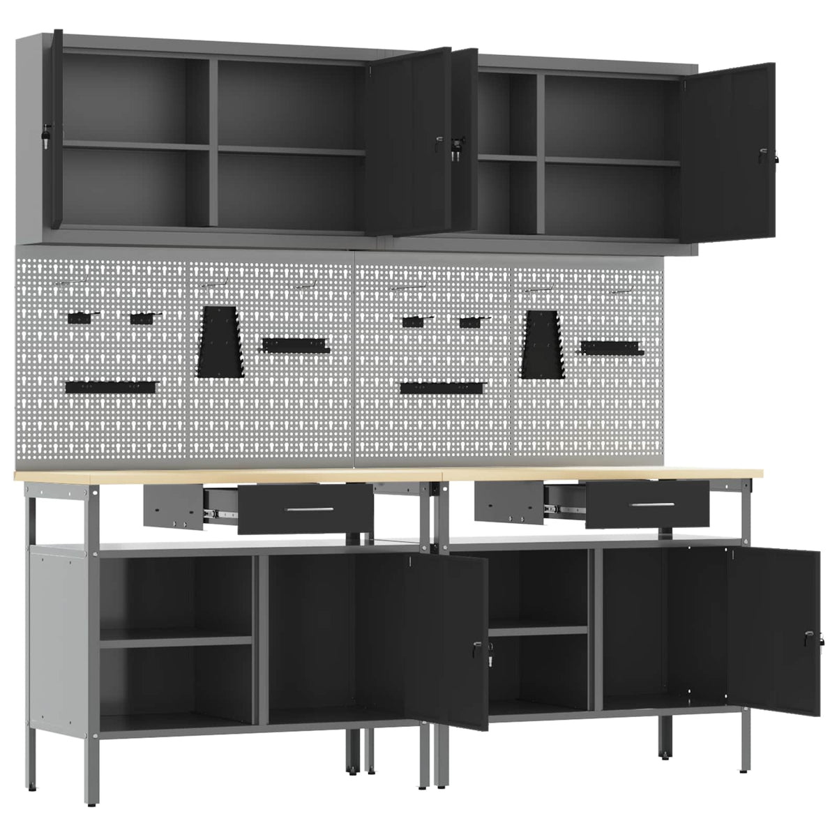 vidaXL Work Bench Set 8 pcs Black and Grey Powder-Coated Steel