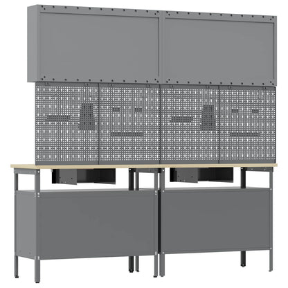 vidaXL Work Bench Set 8 pcs Black and Grey Powder-Coated Steel