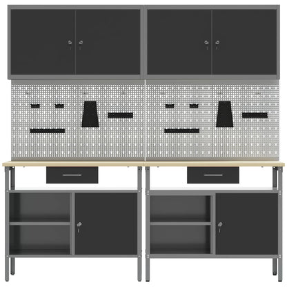 vidaXL Work Bench Set 8 pcs Black and Grey Powder-Coated Steel