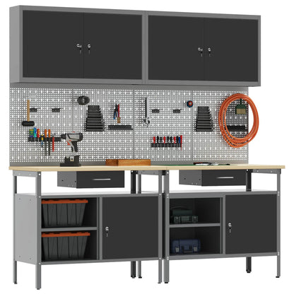 vidaXL Work Bench Set 8 pcs Black and Grey Powder-Coated Steel