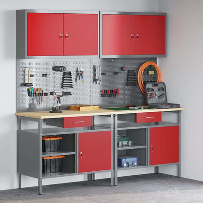vidaXL Work Bench Set 8 pcs Red and Grey Powder-Coated Steel