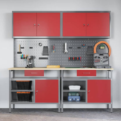 vidaXL Work Bench Set 8 pcs Red and Grey Powder-Coated Steel