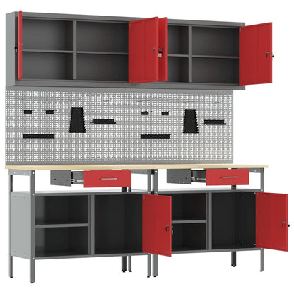 vidaXL Work Bench Set 8 pcs Red and Grey Powder-Coated Steel