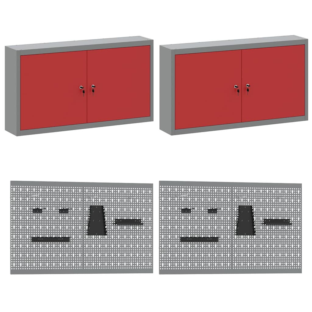 vidaXL Work Bench Set 8 pcs Red and Grey Powder-Coated Steel