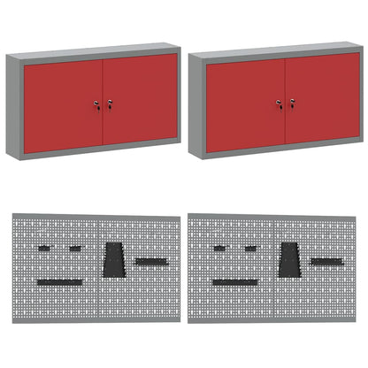 vidaXL Work Bench Set 8 pcs Red and Grey Powder-Coated Steel