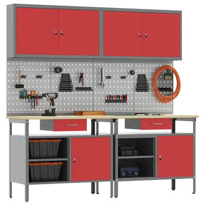 vidaXL Work Bench Set 8 pcs Red and Grey Powder-Coated Steel
