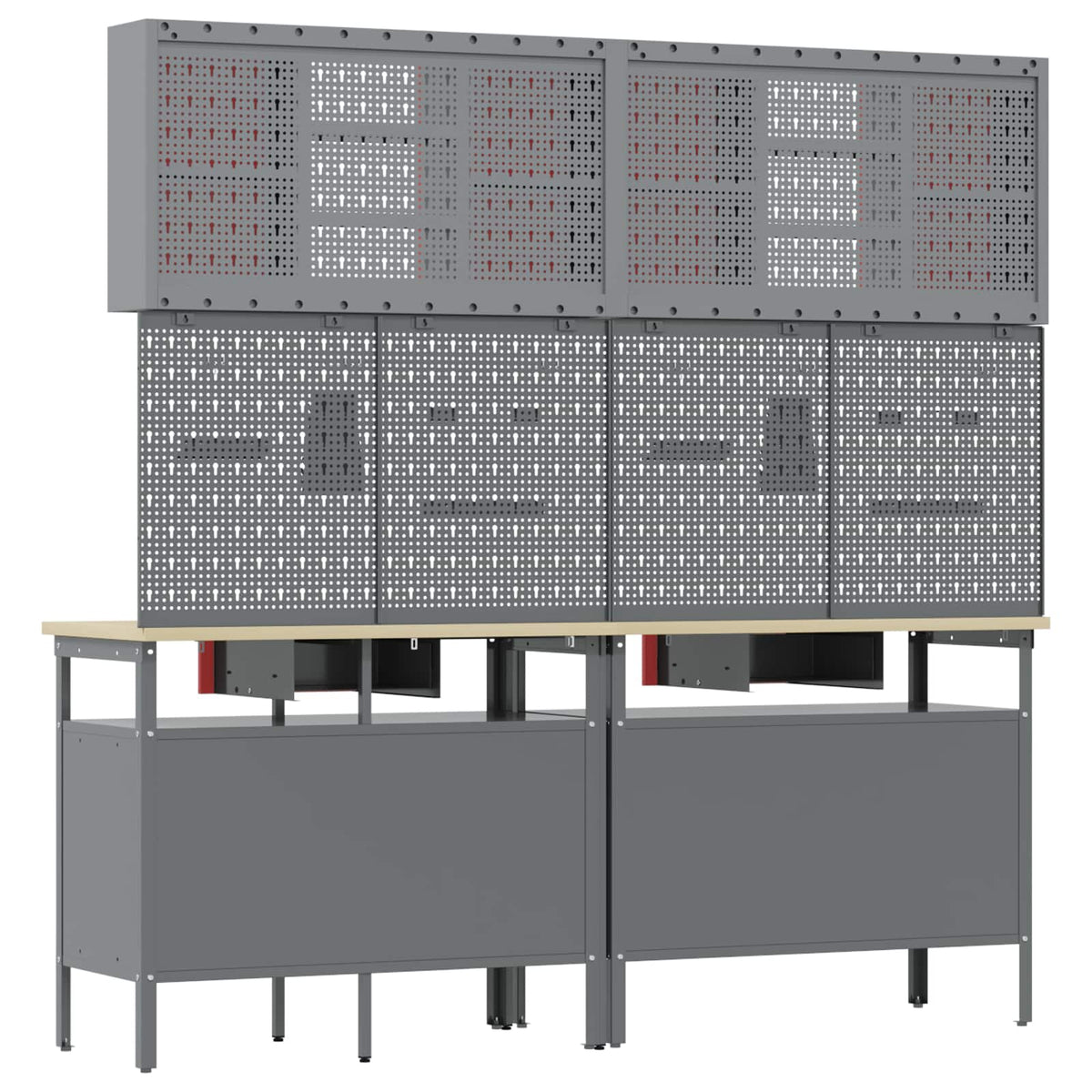 vidaXL Work Bench Set 8 pcs Red and Grey Powder-Coated Steel