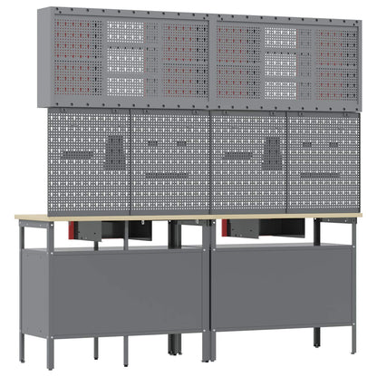 vidaXL Work Bench Set 8 pcs Red and Grey Powder-Coated Steel