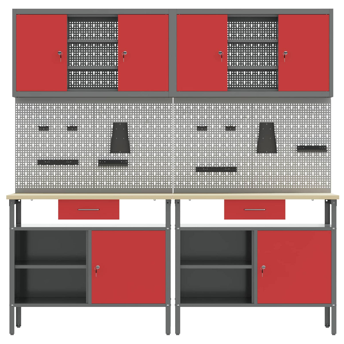 vidaXL Work Bench Set 8 pcs Red and Grey Powder-Coated Steel