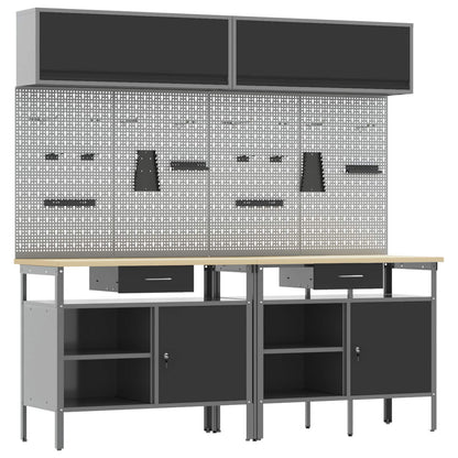 vidaXL Work Bench Set 8 pcs Black and Grey Powder-Coated Steel
