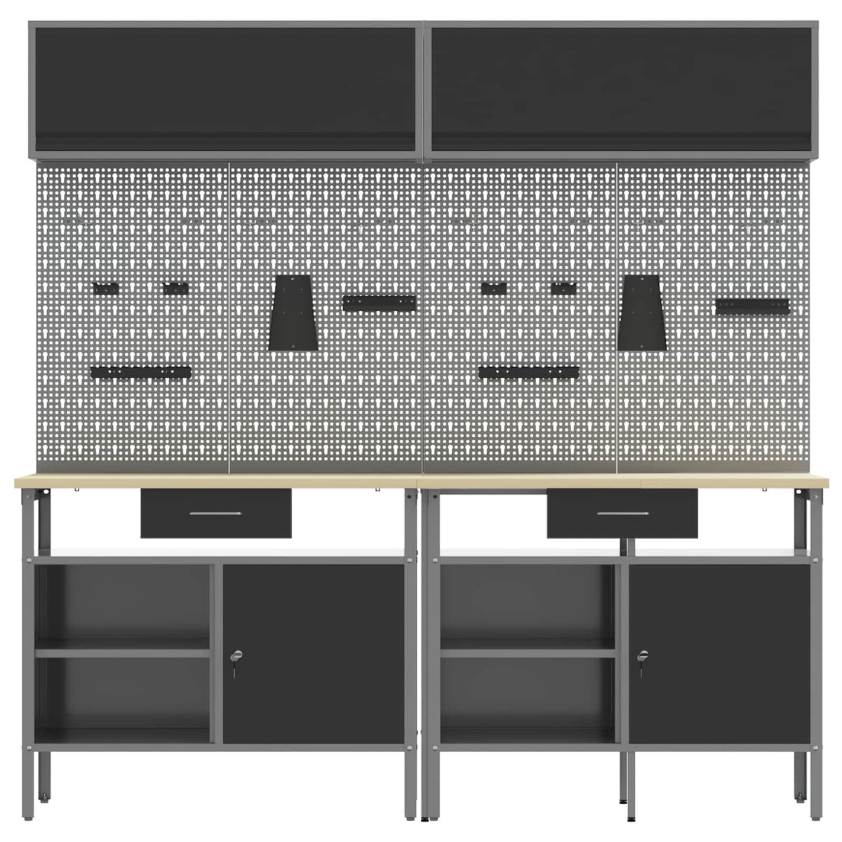 vidaXL Work Bench Set 8 pcs Black and Grey Powder-Coated Steel
