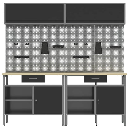vidaXL Work Bench Set 8 pcs Black and Grey Powder-Coated Steel