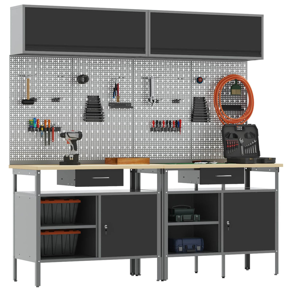 vidaXL Work Bench Set 8 pcs Black and Grey Powder-Coated Steel
