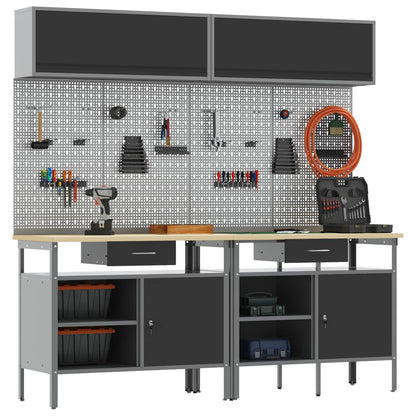 vidaXL Work Bench Set 8 pcs Black and Grey Powder-Coated Steel
