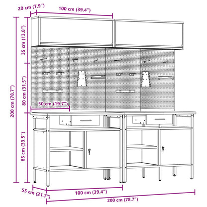 vidaXL Work Bench Set 8 pcs Black and Grey Powder-Coated Steel