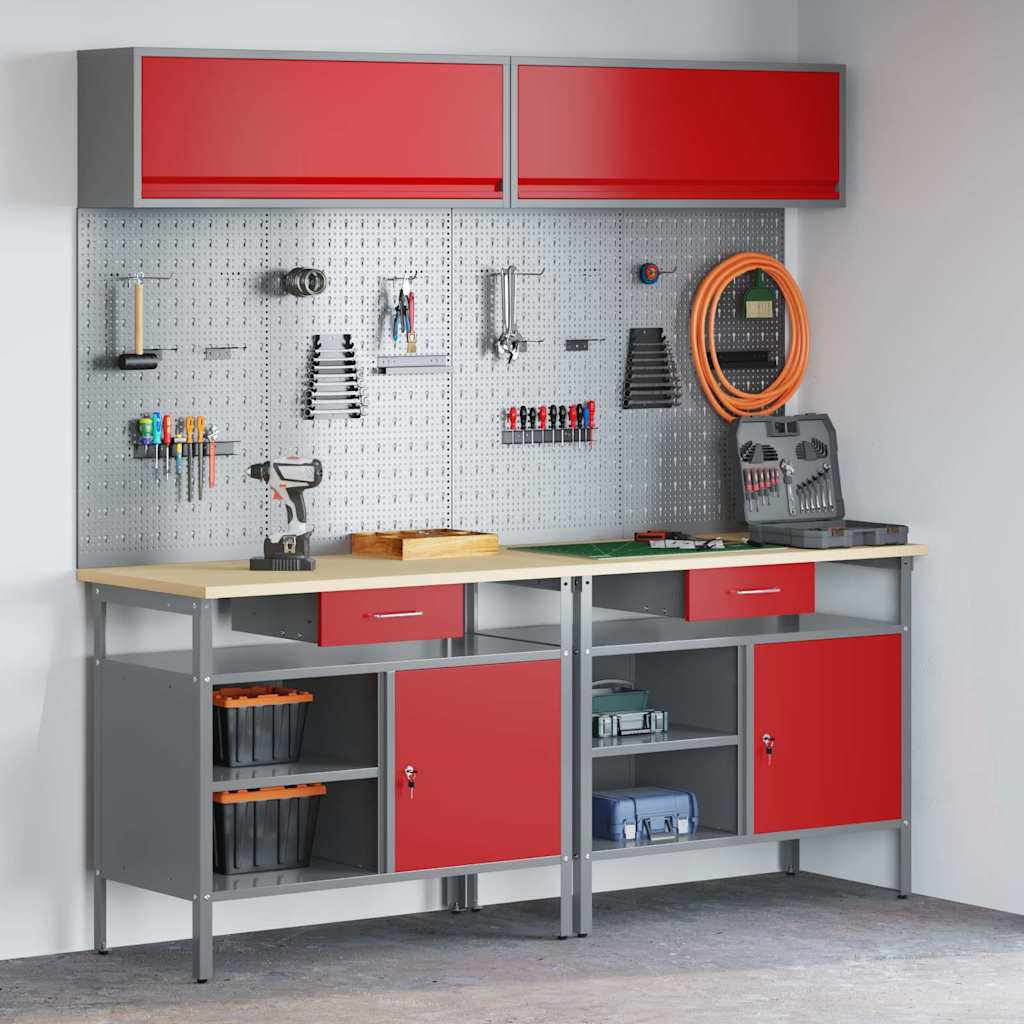 vidaXL Work Bench Set 8 pcs Red and Grey Powder-Coated Steel