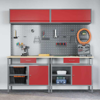 vidaXL Work Bench Set 8 pcs Red and Grey Powder-Coated Steel