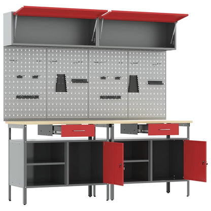 vidaXL Work Bench Set 8 pcs Red and Grey Powder-Coated Steel