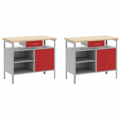 vidaXL Work Bench Set 8 pcs Red and Grey Powder-Coated Steel