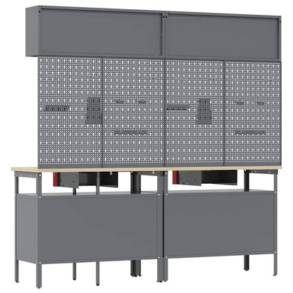 vidaXL Work Bench Set 8 pcs Red and Grey Powder-Coated Steel