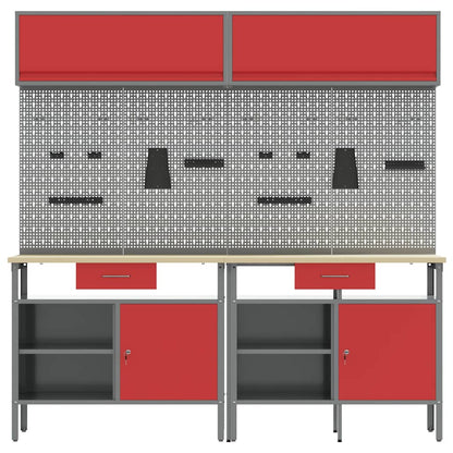 vidaXL Work Bench Set 8 pcs Red and Grey Powder-Coated Steel