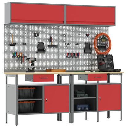 vidaXL Work Bench Set 8 pcs Red and Grey Powder-Coated Steel