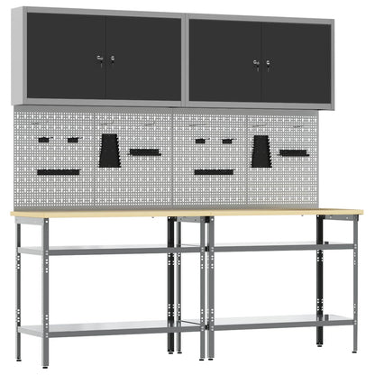 vidaXL Work Bench Set 8 pcs Black and Grey Powder-Coated Steel