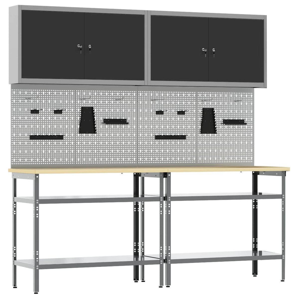 vidaXL Work Bench Set 8 pcs Black and Grey Powder-Coated Steel