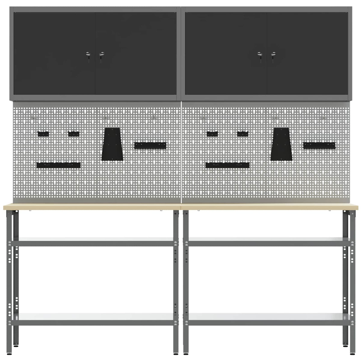 vidaXL Work Bench Set 8 pcs Black and Grey Powder-Coated Steel