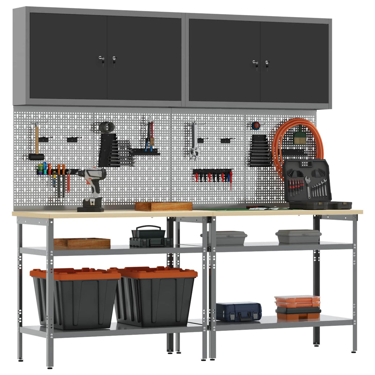 vidaXL Work Bench Set 8 pcs Black and Grey Powder-Coated Steel