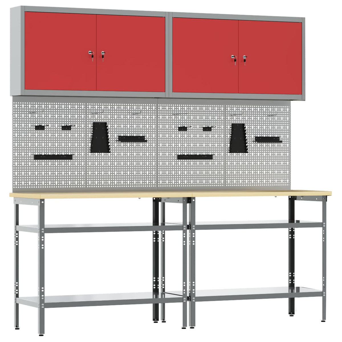 vidaXL Work Bench Set 8 pcs Red and Grey Powder-Coated Steel
