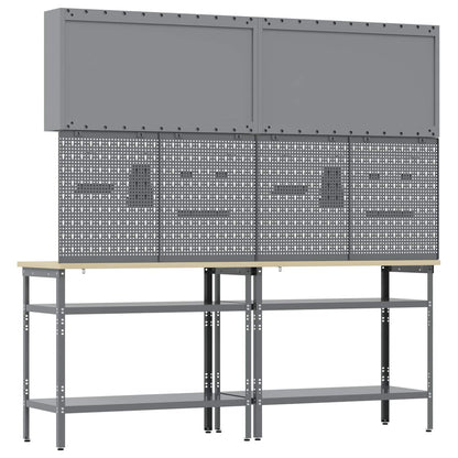 vidaXL Work Bench Set 8 pcs Red and Grey Powder-Coated Steel