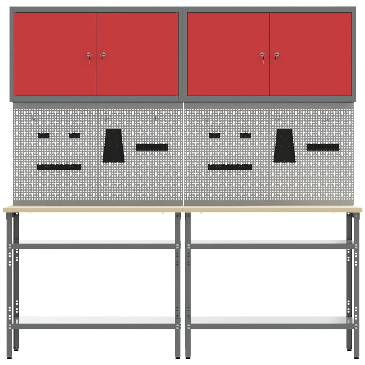 vidaXL Work Bench Set 8 pcs Red and Grey Powder-Coated Steel
