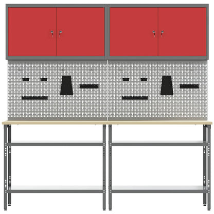vidaXL Work Bench Set 8 pcs Red and Grey Powder-Coated Steel