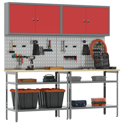 vidaXL Work Bench Set 8 pcs Red and Grey Powder-Coated Steel